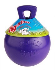 Jolly Pets Tug-N-Toss 6 inch Purple Rubber Ball with Handle Chew Toy for Dogs
