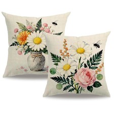 Vintage Floral Throw Pillow Covers ,18 18 Inch, Spring Flower Watercolor Da