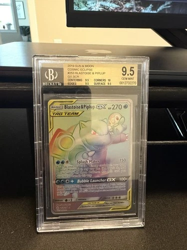 Pokemon Card Blastoise & Piplup Tag Team Cosmic Eclipse GX #253/236 BGS 9.5