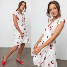 Rails koreen cherry bloom cherry print white wrap dress ruffle M