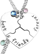 Best Friends Forever and Ever Necklaces for 3 BFF Heart Puzzle Matching Alloy Pe