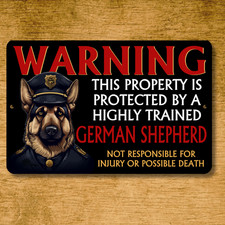 German Shepherd Security Sign Warning guard protected dog tin yard funny metal
