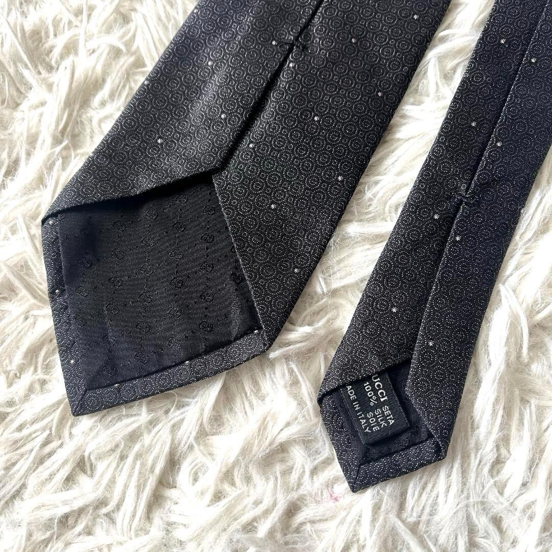 Gucci Necktie Tie 100% Silk Black Silver Polka Dot G 3.7 inches From Japan thumbnail 14