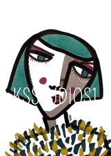 Colorful Watercolor & Acrylic Mixed Media Woman, 5"×7", Neo Expression - Fallon