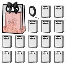 15 PCS Clear Gift Bags with Handles, Reusable Clear Plastic Gift Bags With Ri...
