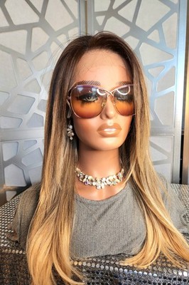 Ombre Blonde Straight Wig: 13x6 Lace Front, Human Hair Blend Blonde  Wigs Heat