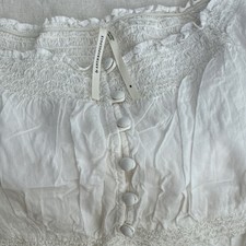 Anthropologie White Cotton Smocked Off Shoulder Puff Sleeve Long Dress M