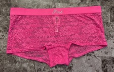 NWT VICTORIA'S SECRET PINK LACE SILVER BLING LOGO THICK BAND BOYSHORT PANTIES