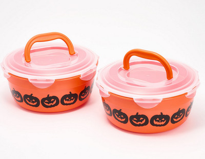 LocknLock Set of 2 Bowls with Handle Lids, 21 cup each,Halloween PUMPKIN K313702