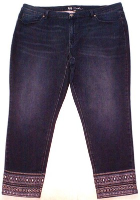 DG2 by Diane Gilman Jeans 24W P Dark Blue Embroidered Ankle Hem Boho (45X27)