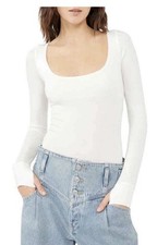NWT Intimately Free People Settle In Bodysuit Long Sleeve Ivory White Size Large