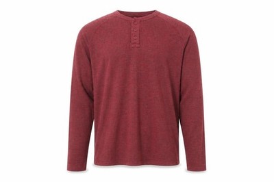 Aeropostale Herren Knopfleiste Größe L Rot Einfarbig Henley Langarm Freizeit Knopf