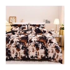 Aimuan Cow Print Duvet Cover Shaggy Fluffy Tie Dye Brown Black Velv... Fast Ship
