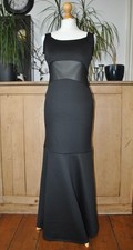 River Island Black Sleeveless Maxi Dress Mesh Panel Waist Evening Party Size S