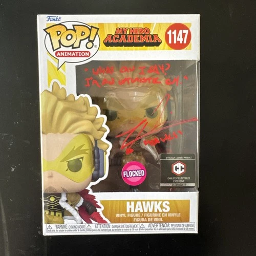 Funko Pop My Hero Academia Chalice Flocked Hawks 1147 Signed by Zeno Robinson