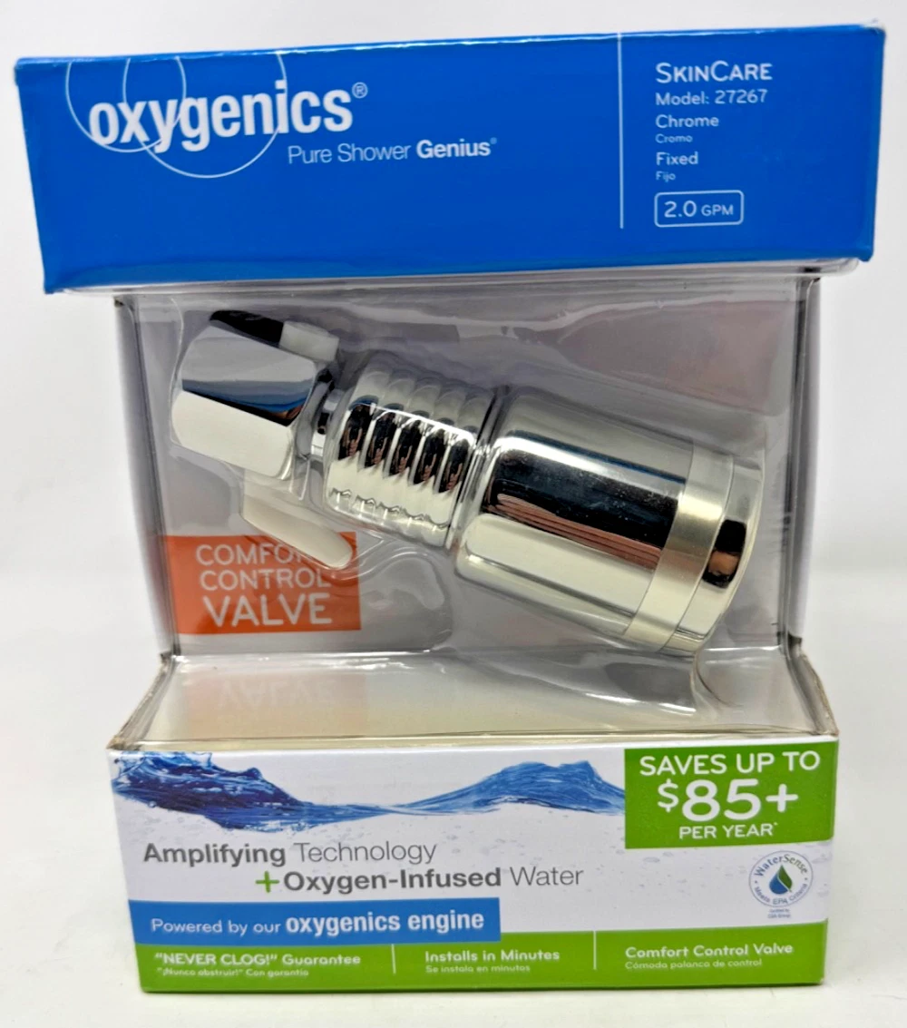 OXYGENICS Pure Shower Genius Shower Head Skincare Chrome 27267 Open Box