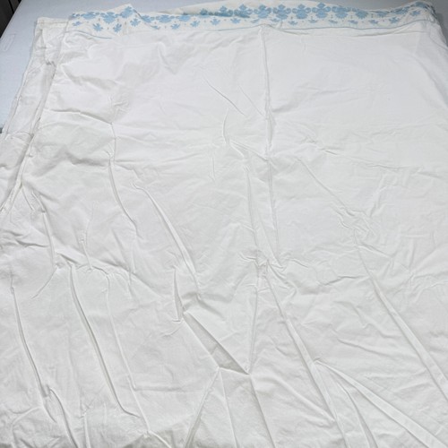 vintage wamsutta flat sheet double white blue floral edge cotton mcm retro - Picture 8 of 12