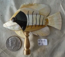 Lamp Finial Fish REAL Mother of Pearl shell over wood   4"h x 4 1/4"w   #2