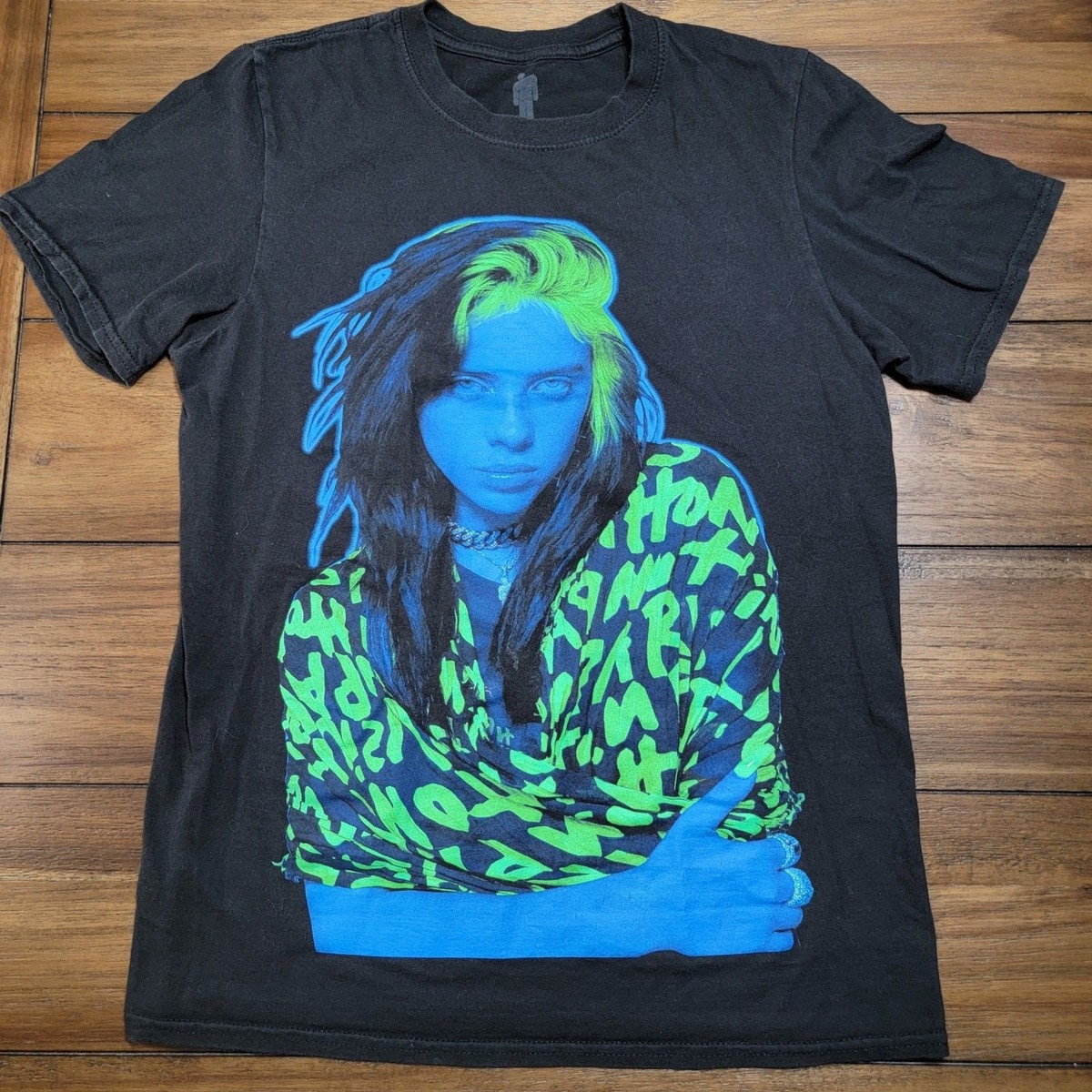 Billie Eilish Graphic SS Tee Black w/ Blue & Green Billie