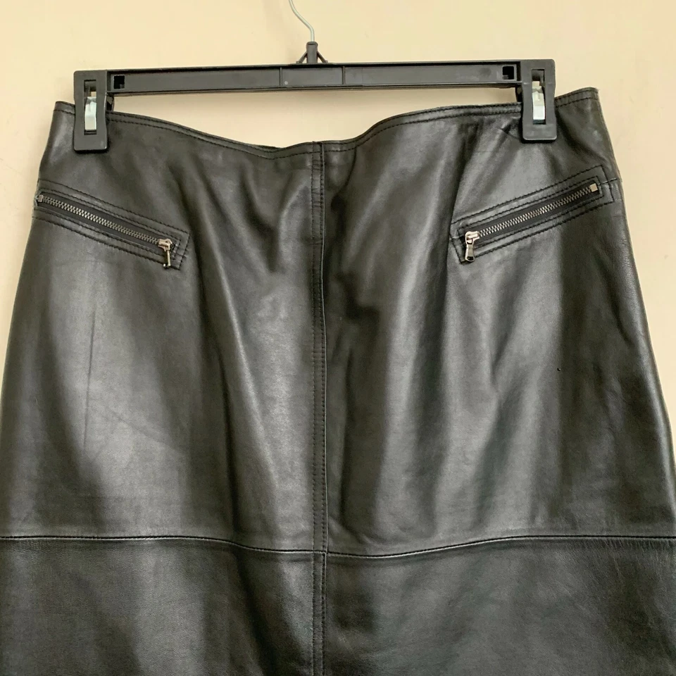 Falda para mujer Philippe Adec de cuero negra con cremallera y bolsillo forrada talla 10 Foto 3 de 4