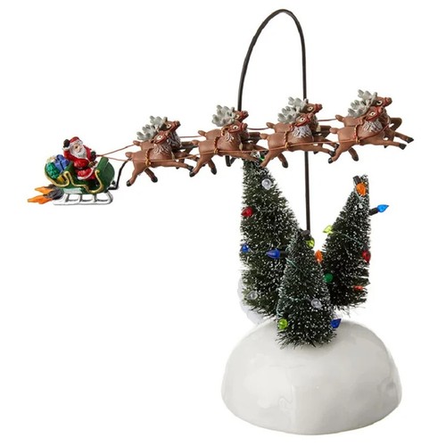 New Dept 56 Animated Flaming Sleigh of Christmas Village Santa's Sleigh Reindeer - Picture 14 of 15