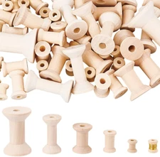 74Pcs 5 Size Wooden Empty Spools, Wood Sewing Embroidery Thread Spool Wooden Rib