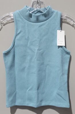A New Day Rib Texture Mock Neck Slim Fit Teal Blue Tank Top
