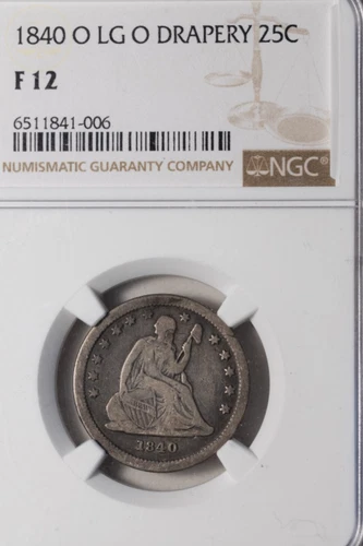 1840-O with Drapery Large O Seated Quarter Transitional NGC Graded Fine 12