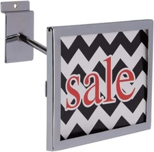 Set of 2 Slatwall Sign Holder Chrome Holds 7" x 5 ½" High Signs Metal Slat Wall