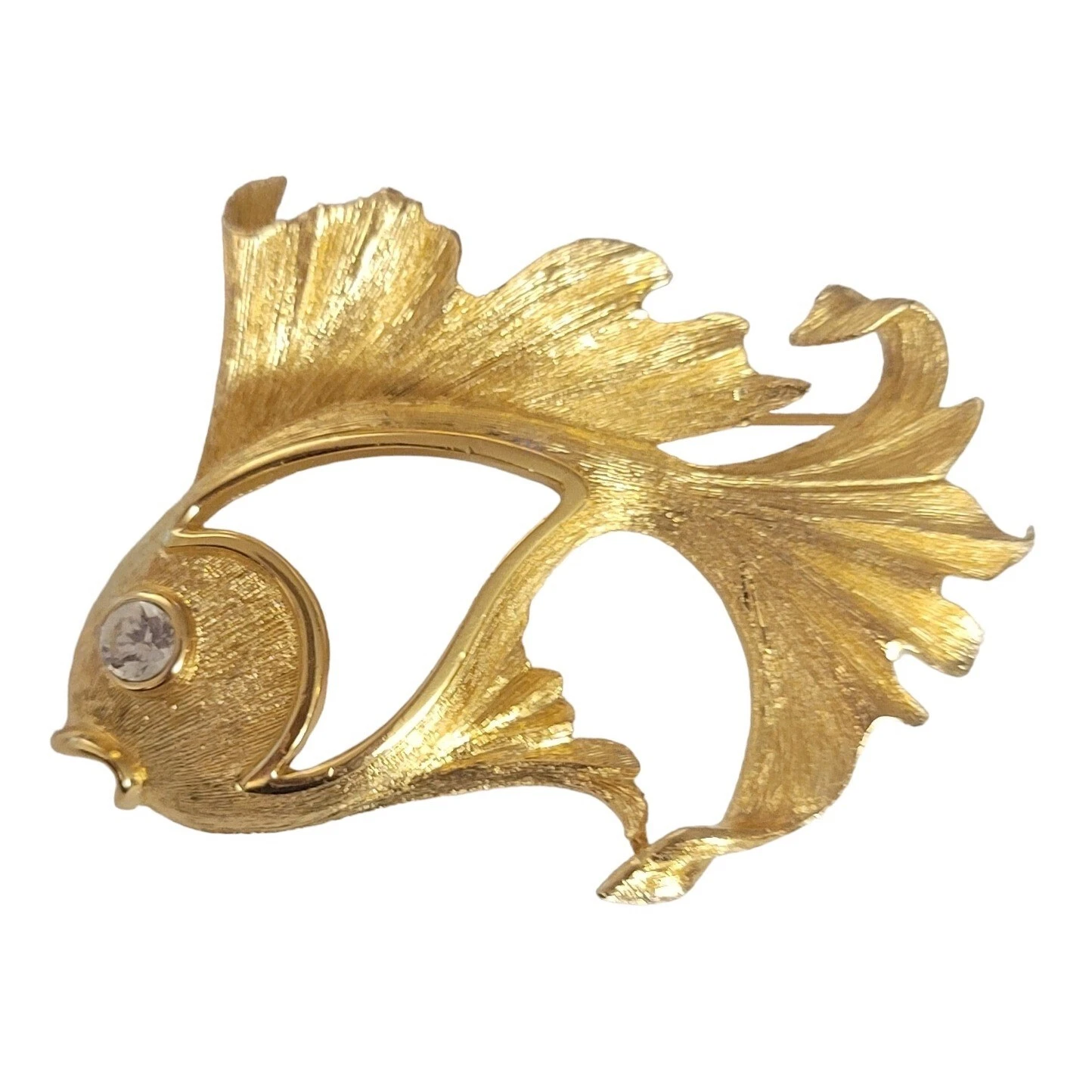 Pin à broche œil strass clair ton or poisson ange ouvert ton or, E60