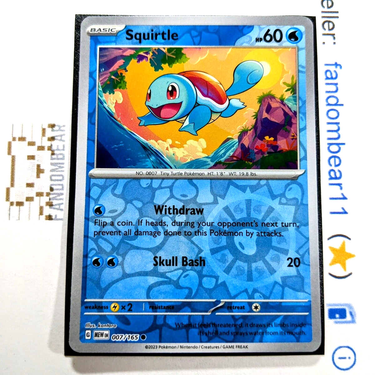 Squirtle REVERSE HOLO RARE card 007/165 Scarlet & Violet 151