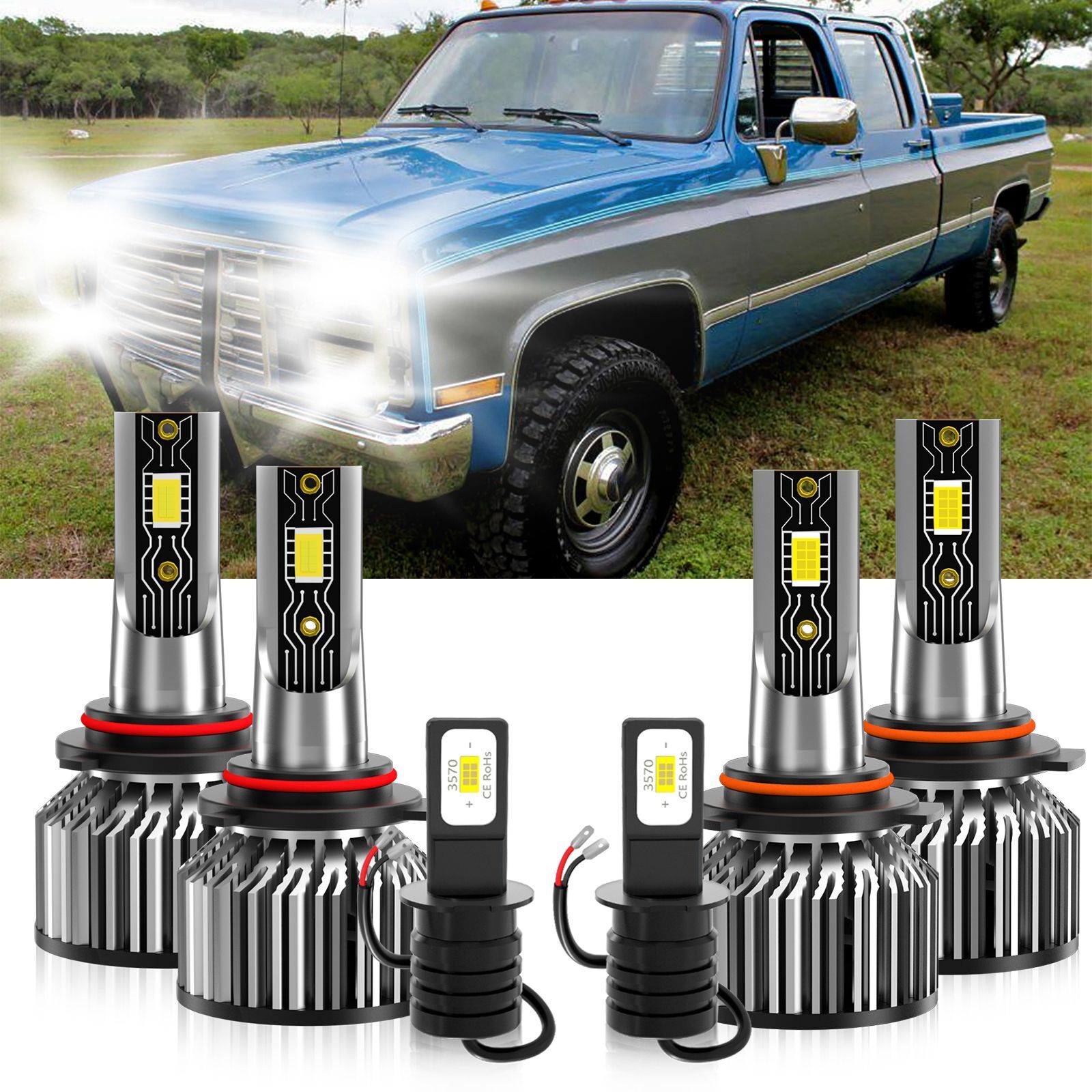 LED Headlight High Lo+Fog light Bulbs Super Bright For Chevrolet R3500 1990-1991