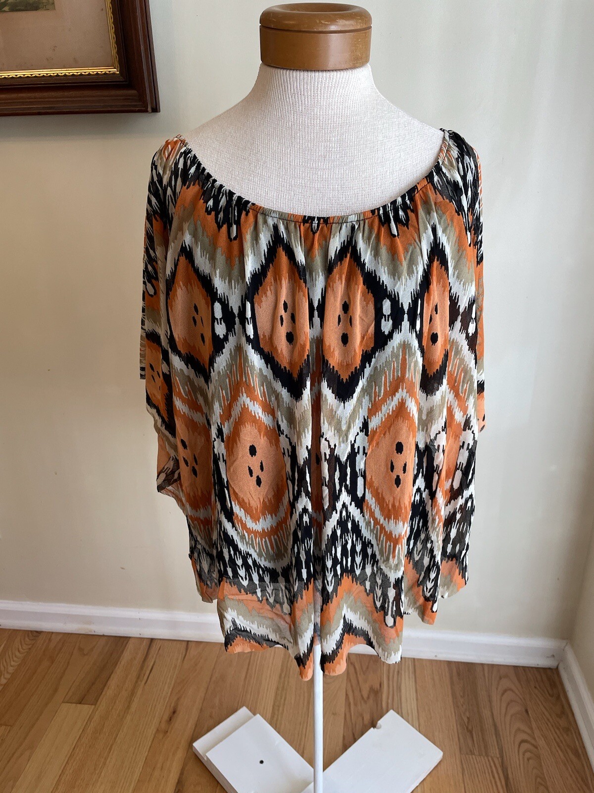 Grace Elements Tan, Black, Orange Patterned Flare… - image 1