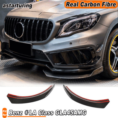 For Benz X156 GLA45  17-19 REAL CARBON Front Bumper Lip Splitter Canard Fins 
