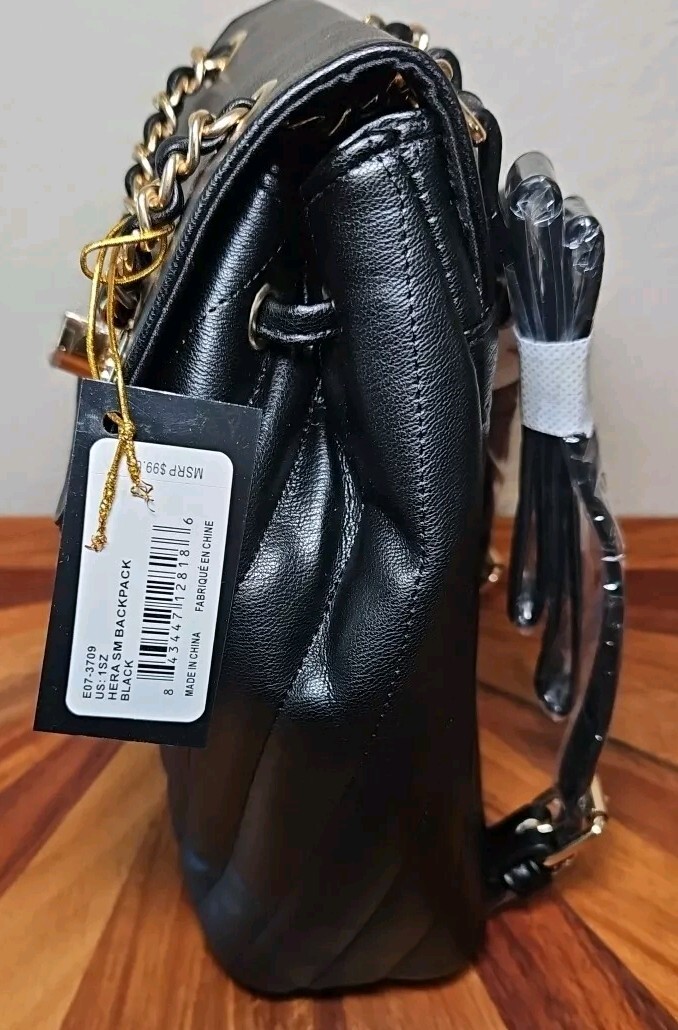 Designer Womens Bebe Hera Small Backpack Purse Black w Gold  display picture 2