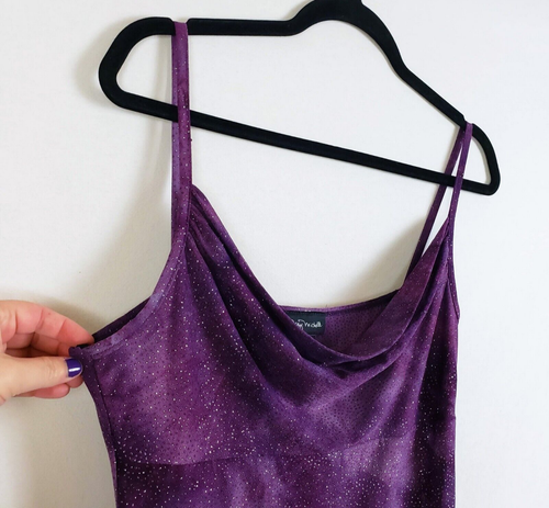My Michelle Slip Dress Purple Glitter Whimsigoth Womens L Cowl Neck Y2K Fairy - Picture 4 of 10