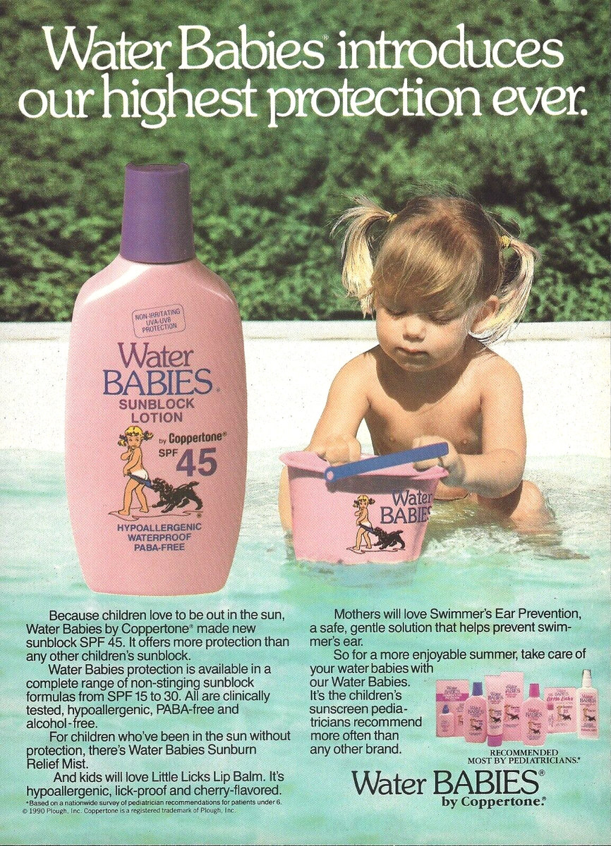 1990 Coppertone Water Babies Sunblock Lotion vintage Print