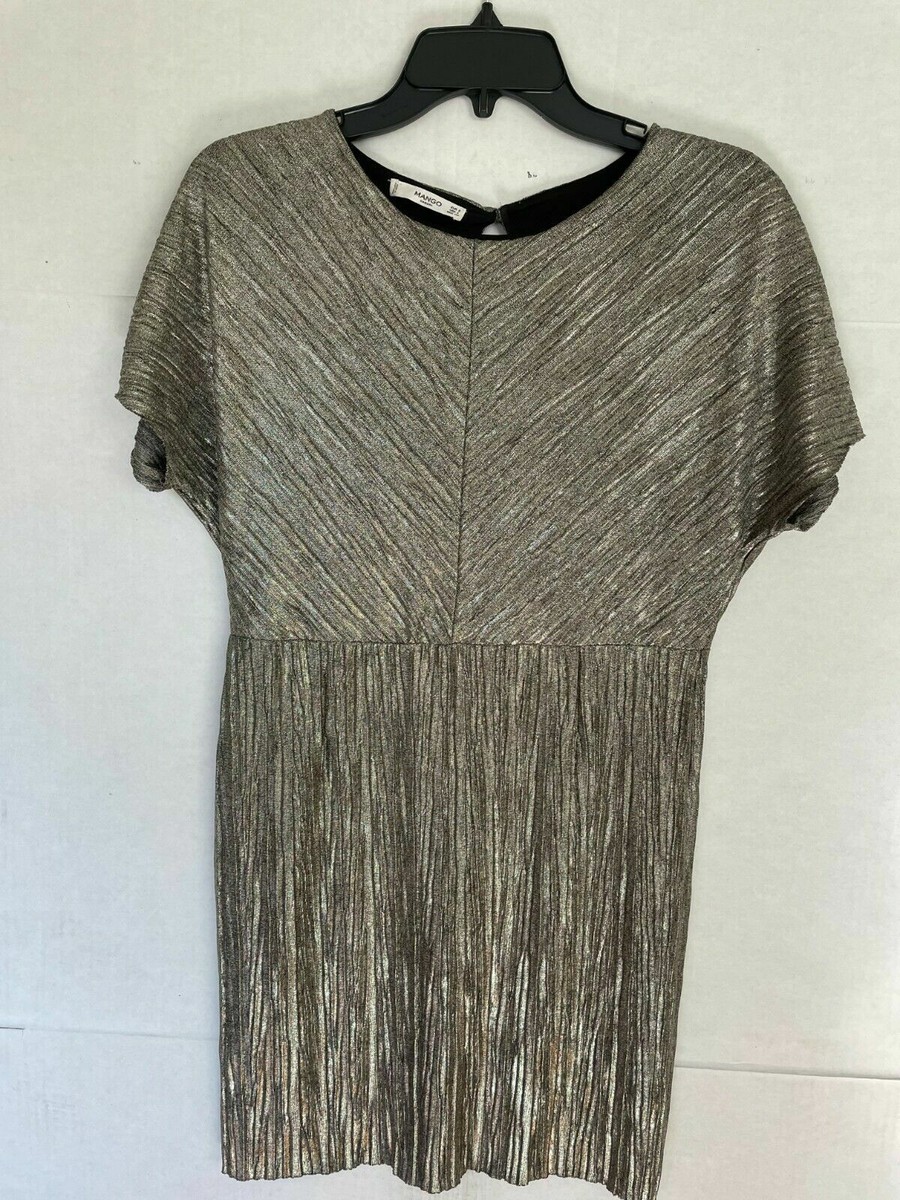 MANGO SILVER METALLIC STRIPED DRESS LINED WOMENS SIZE *Z3