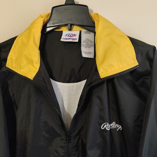 Vintage Rawlings Windbreaker Jacket Black Size Large Baseball Full Zip Lined - Picture 2 of 12