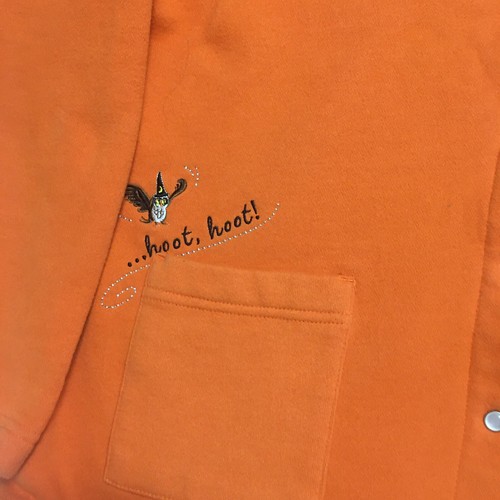 Vintage Halloween Sweatshirt Womens 16-18W Orange Owl Cat Moon Embroidered - Picture 3 of 13