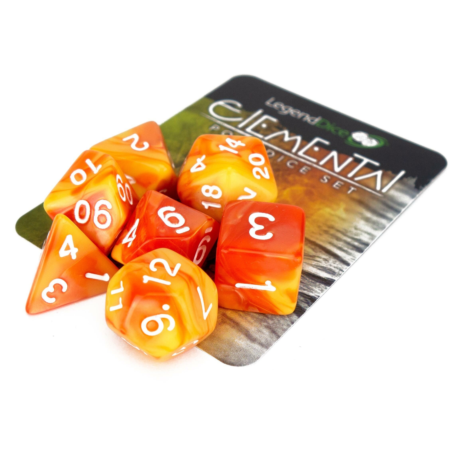 RPG Dice Set - Poly Dice Set - Elemental - Yellow and Orange