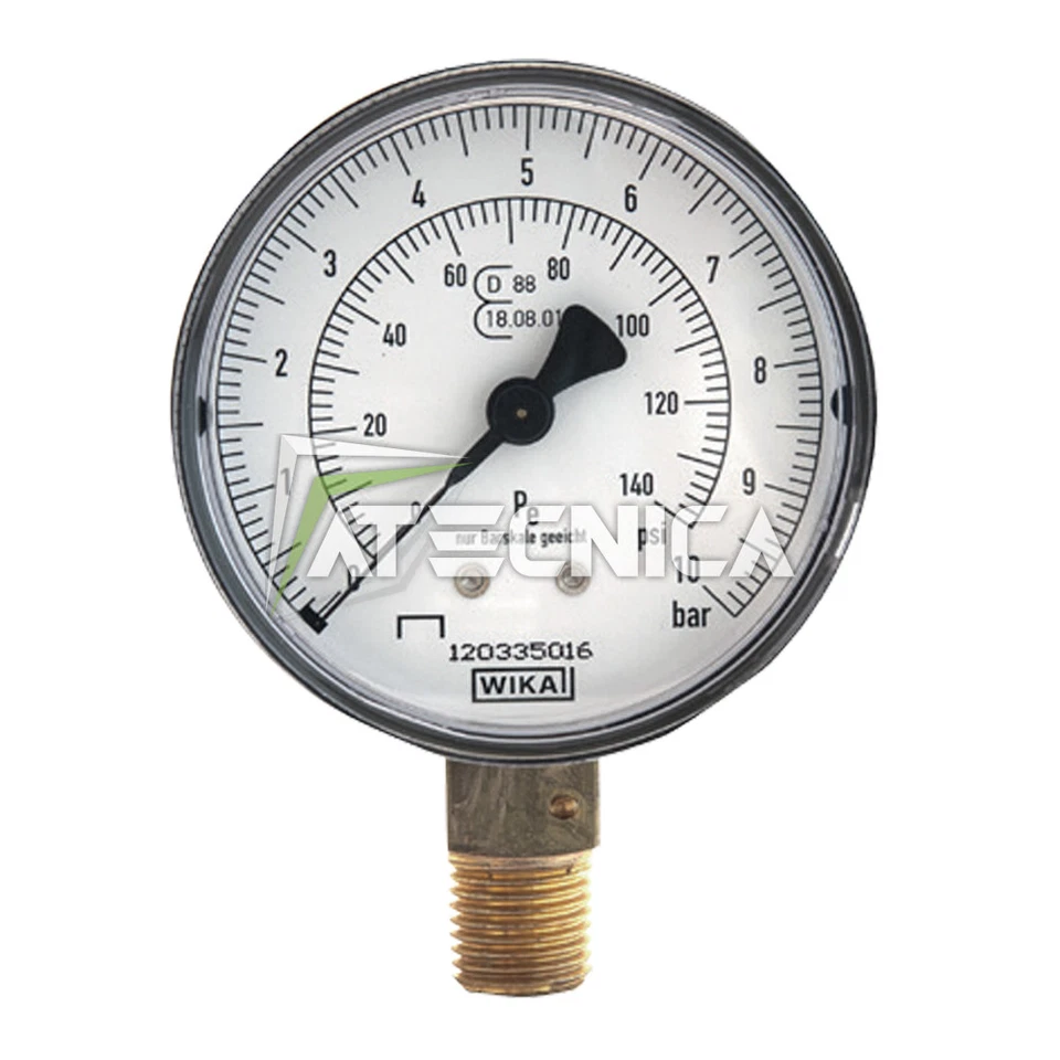 Manometro 10 bar WIKA aria compressa D63mm attacco radiale 1/4 Atecnica 73RD