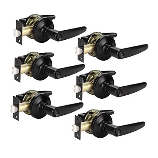 Interior Door Handles Door Lever Privacy Door Lock Set Bathroom 6 Pack Black-image