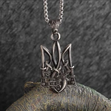 Coat Of Arms Of Ukraine Trident Sword Tryzub Jewelry Silver Pendant Necklace