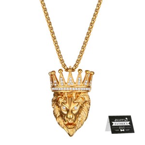 Authentic Cool Mens Gold Plated Lion King Head Pendant Necklace Chain 22"