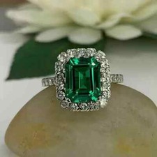 2 CT Emerald Cut Lab-Created Emerald Halo Engagement Ring 14K White Gold Plated