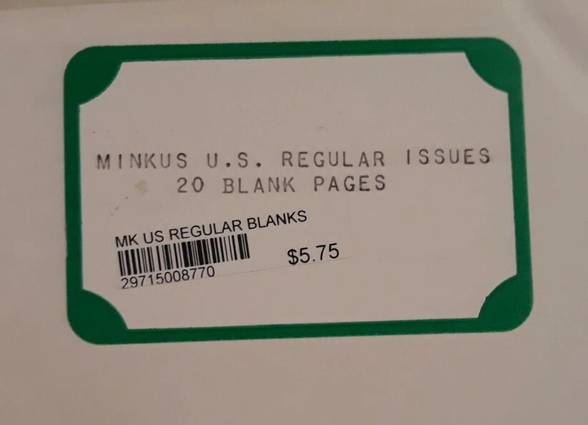 Minkus US Regular Issues, 20 Blank Pages for 3-ring Binders, AS SHOWN 