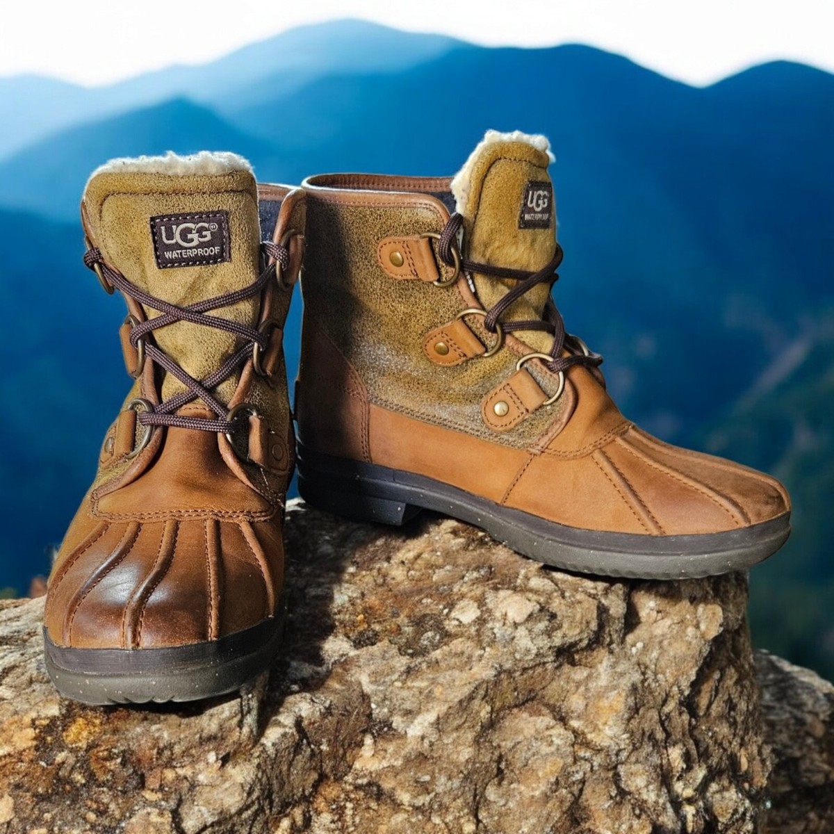 Ugg Brown Leather Cecile Duck Boots Waterproof size Outdoors Hiking  Gorpcore