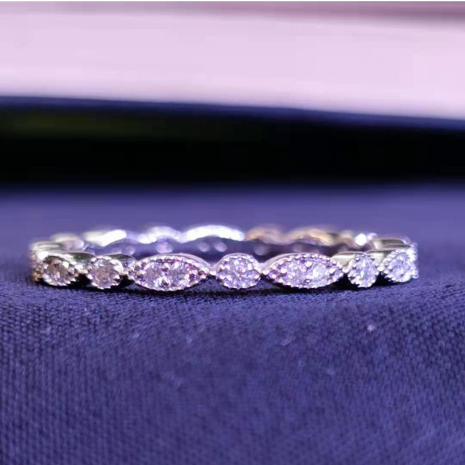 Moissanite Eternity Band Ring 925 Sterling Silver Round Cut VVS-image
