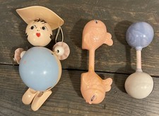 Lot Of 3 Vtg Celluloid Stahlwood Cry Doll Adorable Crib Toy Doll 1950s 2 Rattles
